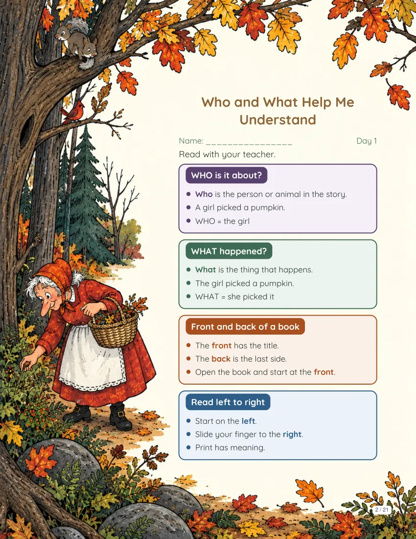 Sample reading page from the The Little Old Lady Who Was Not Afraid of Anything book packet