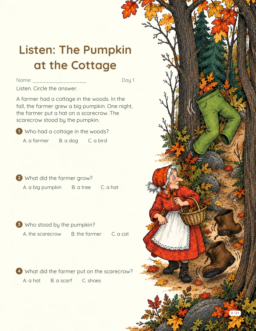 Sample reading page from the The Little Old Lady Who Was Not Afraid of Anything book packet