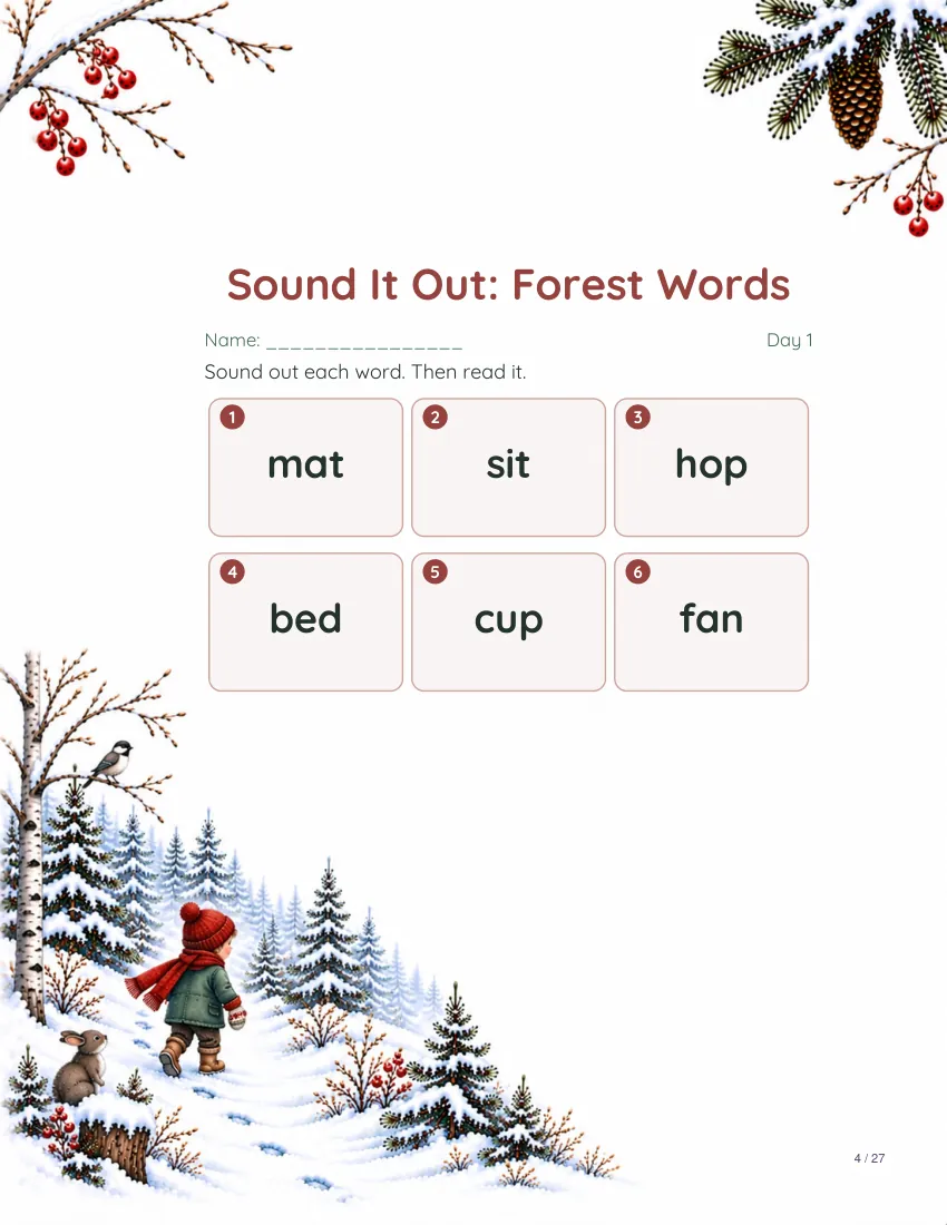 Sample reading page from the The Mitten book packet